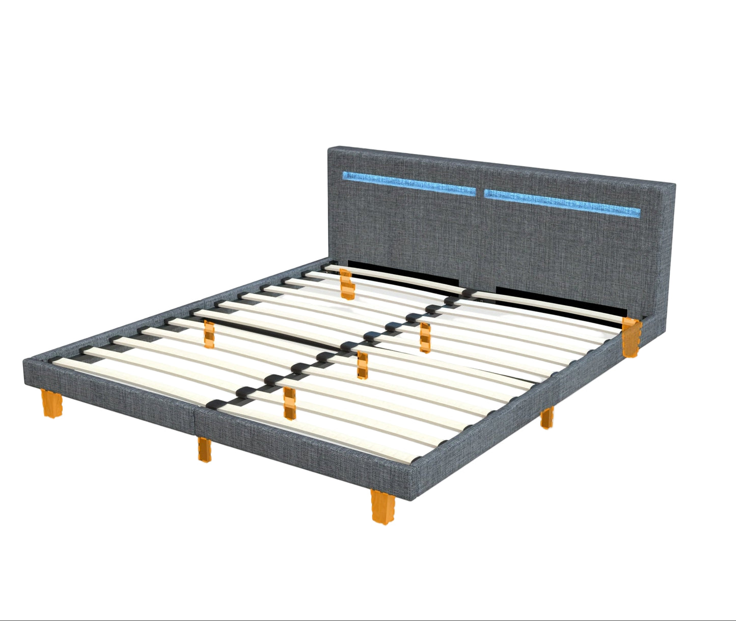 Bedframe – Bed – Tweepersoonsbed – Queensize Bed – Slaapbank – Grijs Gestoffeerd – 160x200 cm – Stevig Metaal & Houten Lattenbodem