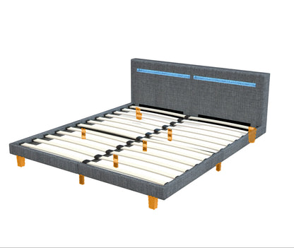 Bedframe – Bed – Tweepersoonsbed – Queensize Bed – Slaapbank – Grijs Gestoffeerd – 160x200 cm – Stevig Metaal & Houten Lattenbodem