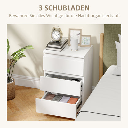 Nachtkastjes – Bijzettafel – Bijkastje – Bedkastje – Nachtmeubel – Set Van 2 – Wit – 3 Lades Per Kast – Compact 40x30x59,5 cm