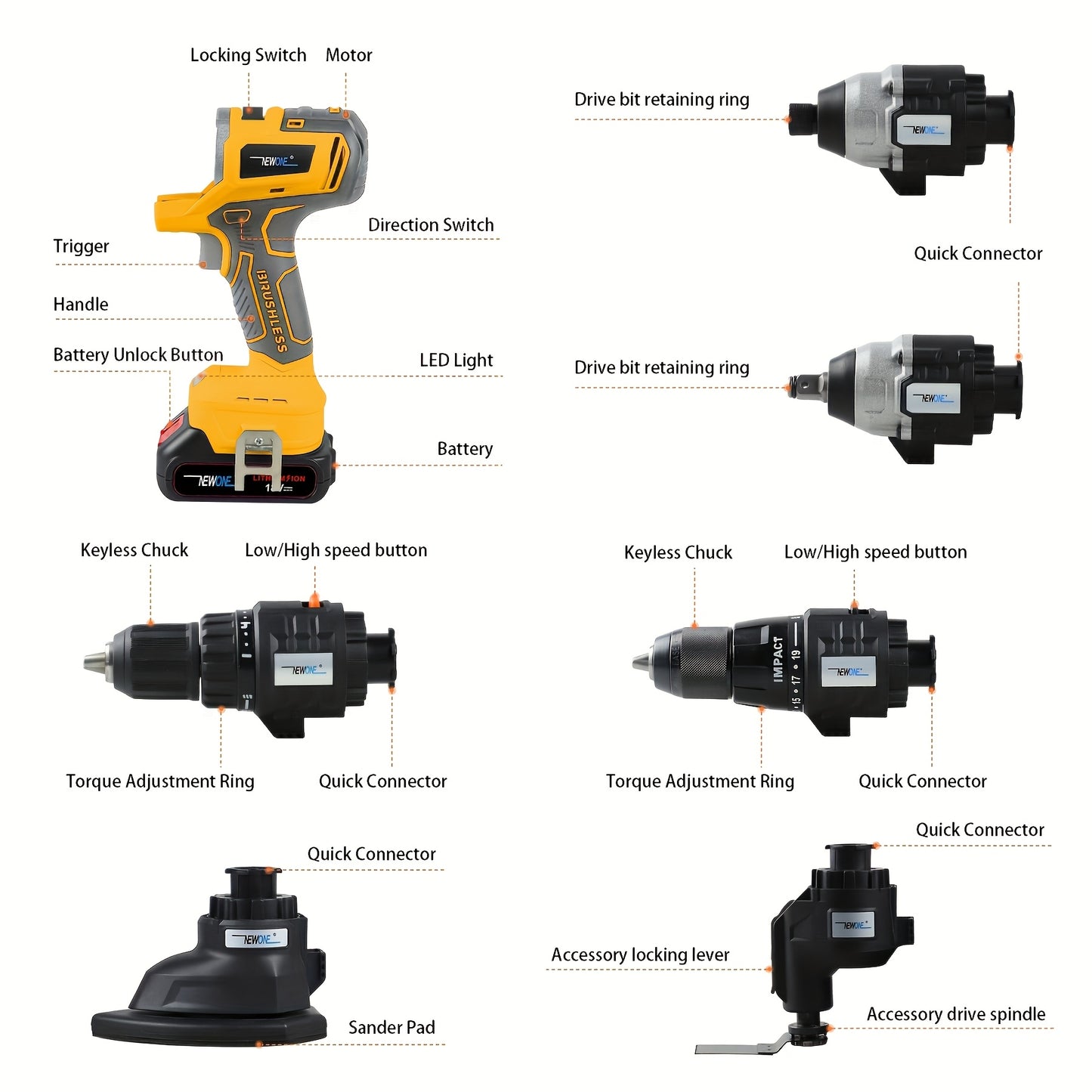 Accuboormachine – Schroefboormachine – Boormachine – Klopboormachine – Accuschroevendraaier – 8V Brushless Motor – 12-Delige Draadloze Gereedschapsset Met 2.0Ah Lithium Batterij