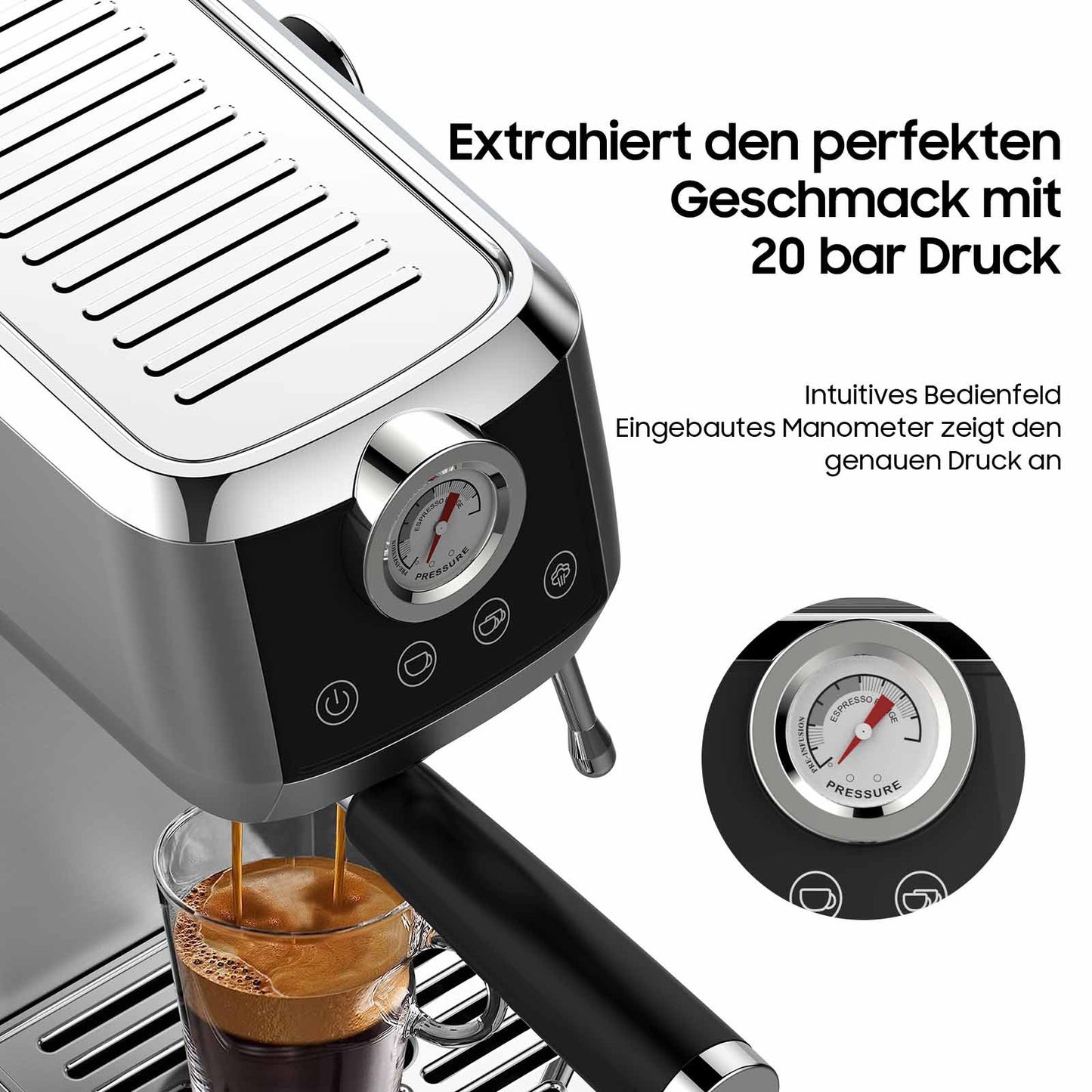 Espressomachine – Koffiezetapparaat – Koffiemachine – Siebdrager – Volautomaat – 20 Bar Italiaanse Pomp – RVS Behuizing 1,3L Watertank