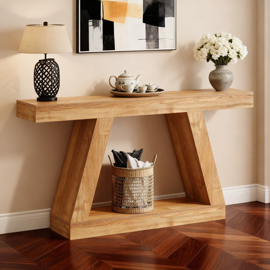 Houten Sidetable – Sidetable – Haltafel – Wandtafel – Console Table – Natuurlijk Bruin – 140 cm Breed – Stevig Geperst Hout