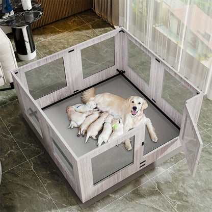 Honden Werpkist – Puppy Bench – Hondenren – Puppy Playpen – Hondenbox – Veilig Glas – Waterdichte Pad – 120x118,6x60 cm – Eenvoudig Schoon Te Maken