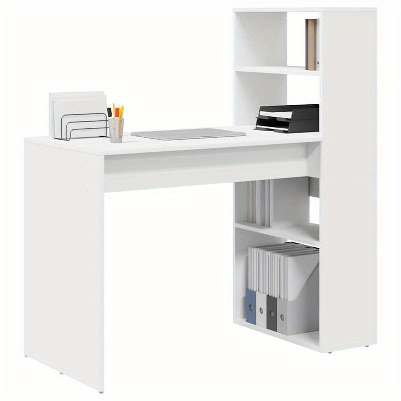 Bureau – Computertafel – Werkplek – Schrijftafel – Desk – Modern Compact Wit Bureau – Ruimtebesparend Met Open Opbergrek – Stevige MDF Houtconstructie 113x54x120 cm
