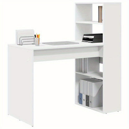 Bureau – Computertafel – Werkplek – Schrijftafel – Desk – Modern Compact Wit Bureau – Ruimtebesparend Met Open Opbergrek – Stevige MDF Houtconstructie 113x54x120 cm