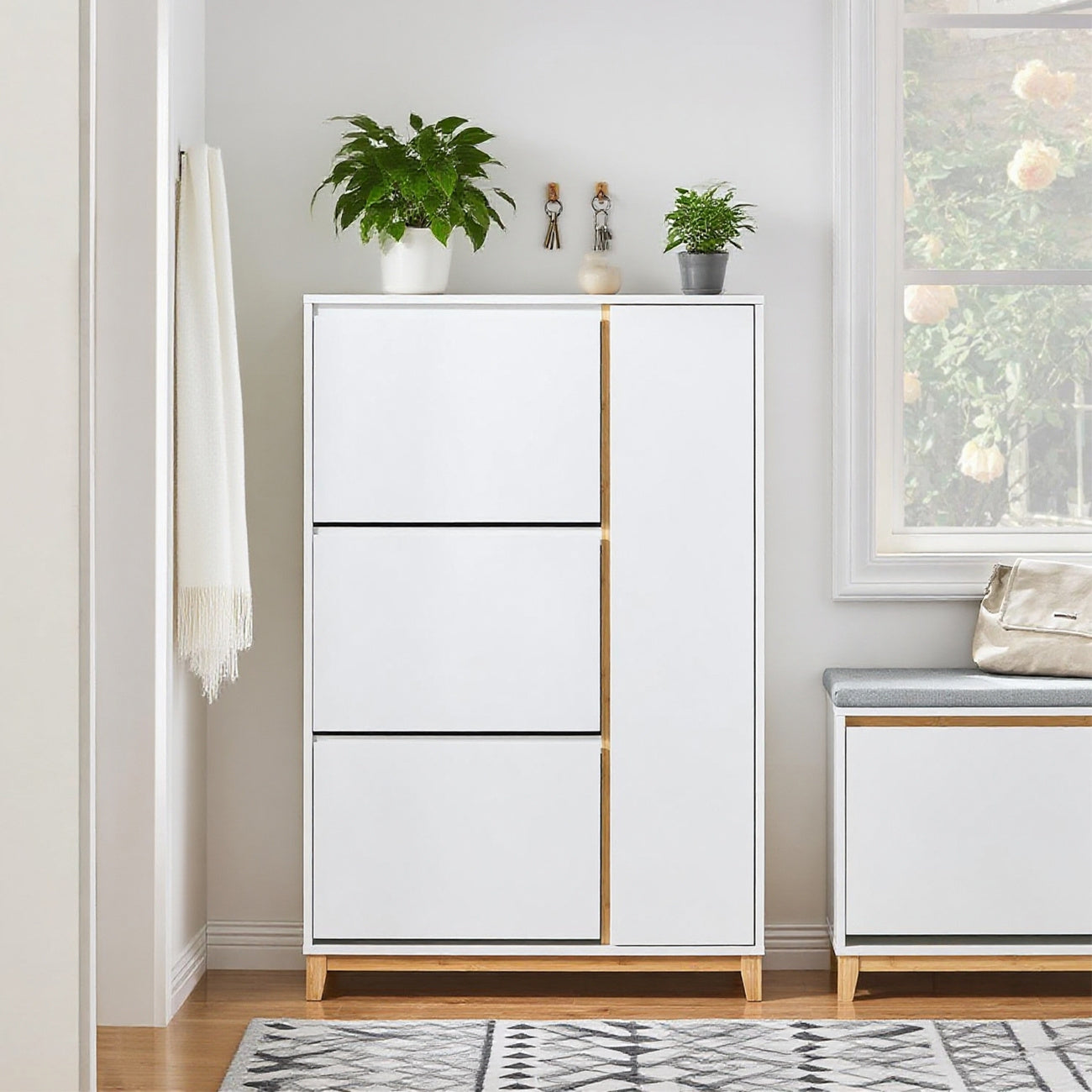 Opvouwbare Eettafel – Uitschuifbare Tafel – Keukentafel – Multifunctionele Tafel – Tafel op Wielen – Met 2 Laden en 1 Kast – 76 x 140 x 74 cm – Grijs/Natuurhout