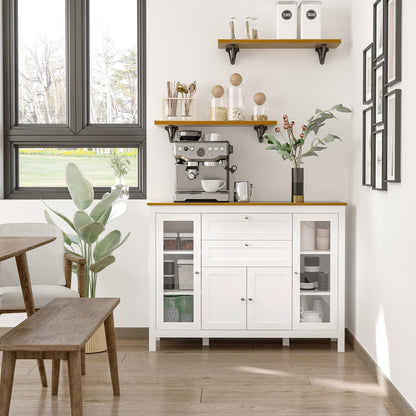 Dressoir – Buffet – Kast – Opbergmeubel – Woonkamermeubel – Wit Met Houtlook – 2 Glazen Deuren – Verstelbare Planken – 2 Lades – 1 Afsluitbare Kast – MDF En Metaal – Anti-Kantel Veiligheid
