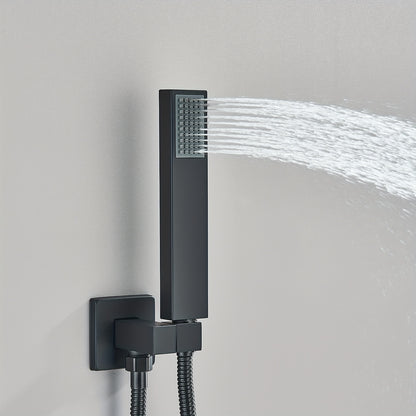 Doucheset Mat Zwart – Regendouche – Handdouche – Mengkraan – Douche Systeem – 40x40 cm Regendouche – Messing & RVS