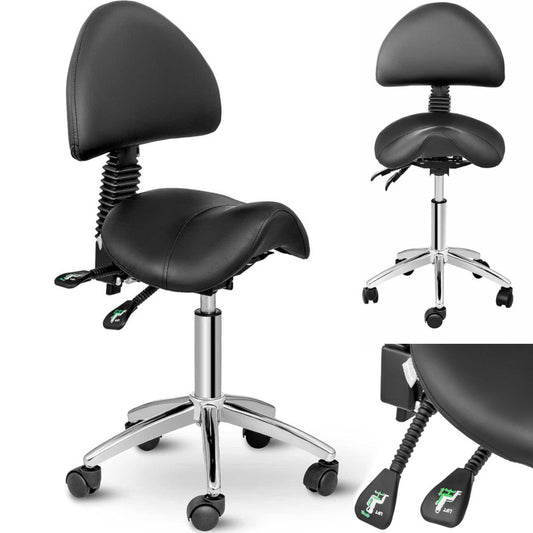 Adjustable Swivel Saddle Cosmetic Chair with Backrest - BERLIN, Black