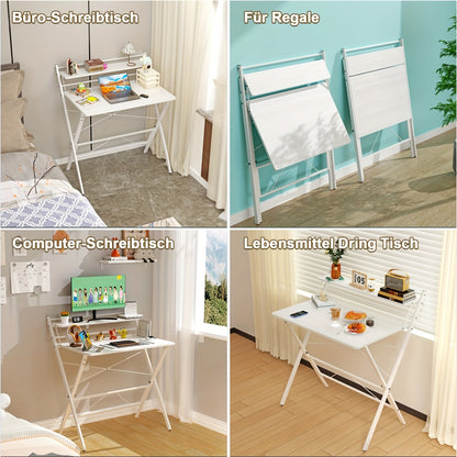 2-laags bureau – houten tafel – schrijftafel – werktafel – studeertafel – wit – compact ontwerp – stevig stalen frame