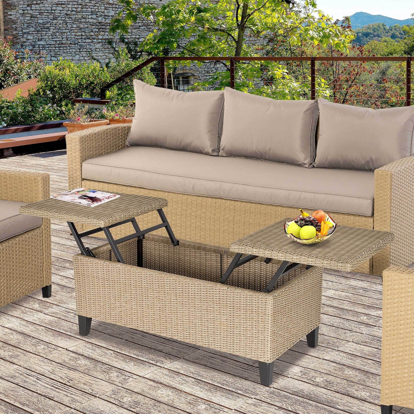 Salontafel – Koffietafel – Tafel – Bijzettafel – Lounge Tafel – Dubbel Lift-Top Systeem – Weerbestendig Resin & Metaal