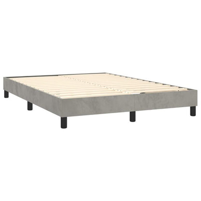 Modern Light Gray Queen Size Box Spring Bed with Mattress - Low-Profile Bed Frame, Fire-Resistant, Easy Assembly, Soft Fabric-like Upholstery & Sturdy System (140x190cm) for Single/Double Bed Compatibility