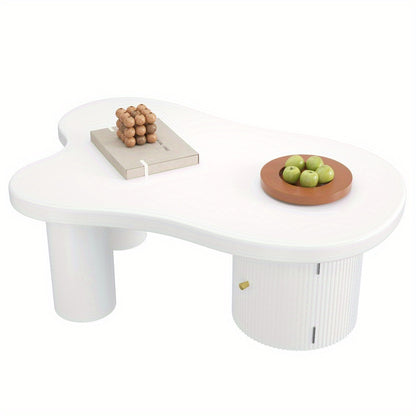 Salontafel – Koffietafel – Bijzettafel – Woonkamertafel – Opbergtafel – Wit – Modern Asymmetrisch Design – Inclusief Opbergruimte 100x60x37 cm