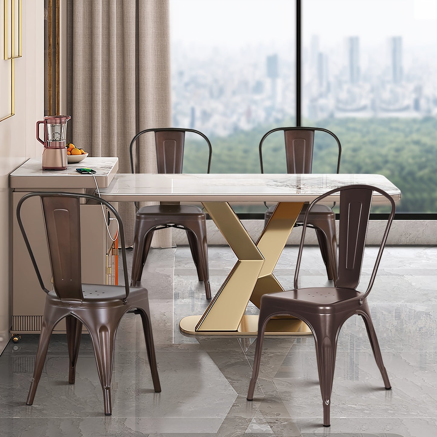 Set Of 4 Metal Chairs with Detachable Backrest, 85x43x46cm Industrial Style Steel Chairs for Kitchen, Cafe, Restaurant & Event Seating, Kitchen Seating, Cafe Furniture, Modern Chairs, Minimalist Design, Steel Frame, Robust Bu