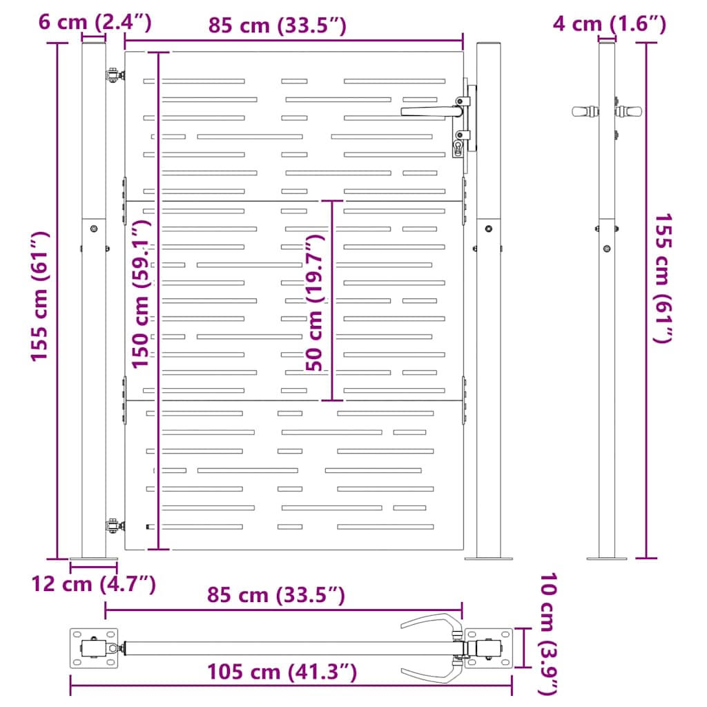 Poort – Tuinpoort – Schuttingdeur – Hekpoort – Tuinafscheiding – 105x150 cm – Gepoedercoat Staal – Beveiligd Slot