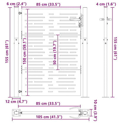 Poort – Tuinpoort – Schuttingdeur – Hekpoort – Tuinafscheiding – 105x150 cm – Gepoedercoat Staal – Beveiligd Slot