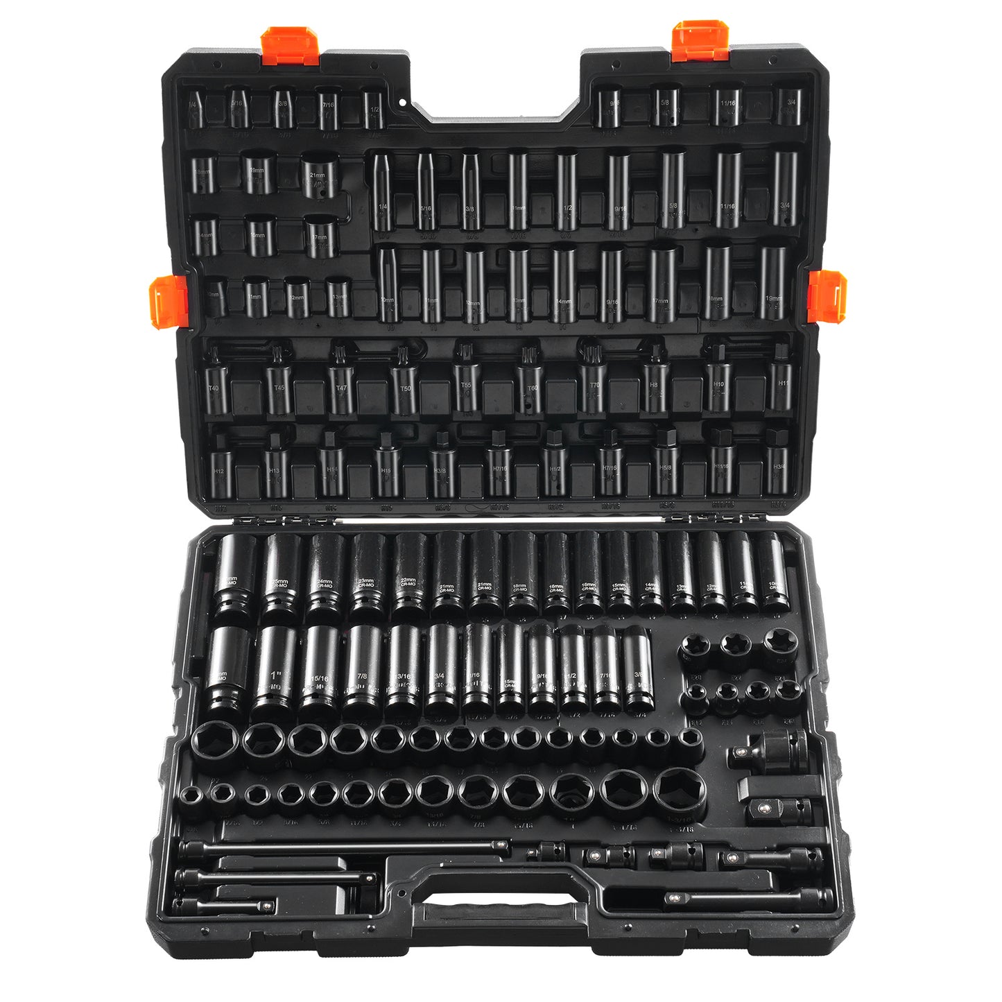 Impact Socket Set – Slagmoersleutel Set – Dopsleutel Set – Ratelsleutel Set – Steeksleutel Set – Cr-Mo Legeringsstaal – 120 Delen Metrisch & SAE – Zwarte Koffer