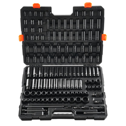 Impact Socket Set – Slagmoersleutel Set – Dopsleutel Set – Ratelsleutel Set – Steeksleutel Set – Cr-Mo Legeringsstaal – 120 Delen Metrisch & SAE – Zwarte Koffer