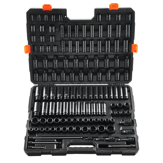 Impact Socket Set – Slagmoersleutel Set – Dopsleutel Set – Ratelsleutel Set – Steeksleutel Set – Cr-Mo Legeringsstaal – 120 Delen Metrisch & SAE – Zwarte Koffer