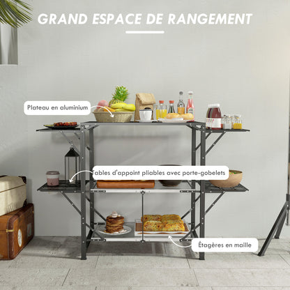 Campingtafel – Kampeertafel – Opvouwbare Tafel – Outdoor Tafel – Picknicktafel – Stalen Frame – Aluminium Blad – Met Opbergrekken – Inclusief Draagtas – 126x46x81 cm