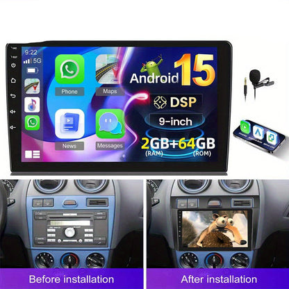 9-inch Car Stereo – Autoradio – Autoradio Met Touchscreen – Multimedia Speler – Auto Audio Systeem – Android 15 – 4GB RAM 128GB Opslag – AHD Achteruitrijcamera & Microfoon