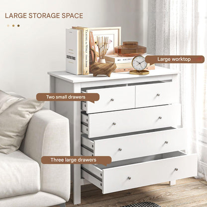 Ladekast – Ladenkast – Kommode – Dressoir – Opbergkast – 5 Lades – MDF & Spaanplaat – Wit – Geruisloze Metalen Glijders – Anti-Kantelbescherming – 79x39,5x80,5 cm