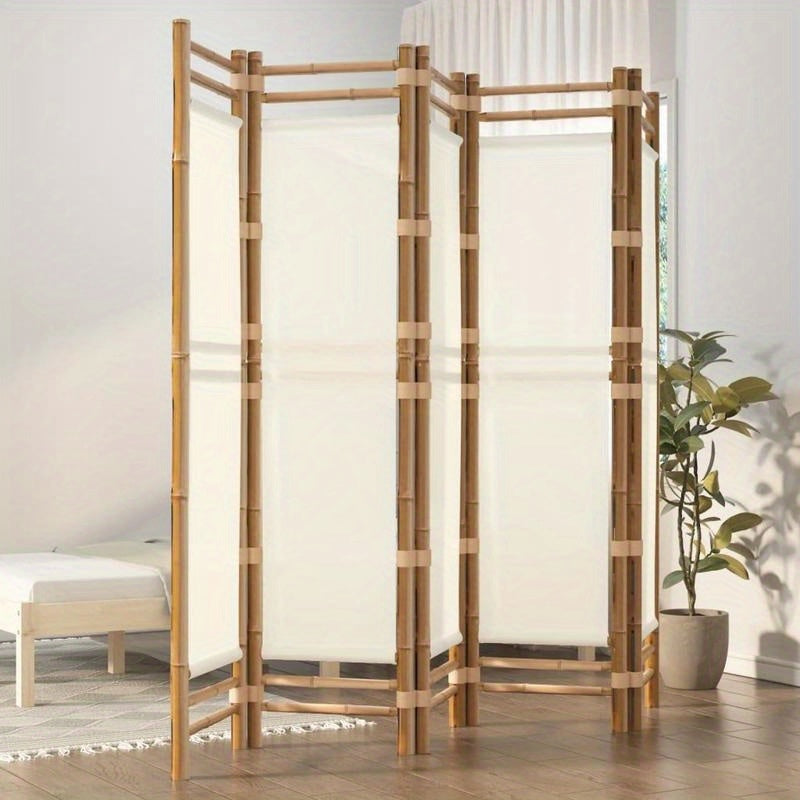 Bamboescherm – Vouwdeur – Tuinscherm – Kamerscherm – Scheidingswand – Crèmekleurig Canvas – 200 cm Breed – Natuurlijk Bamboe & Stevig Canvas