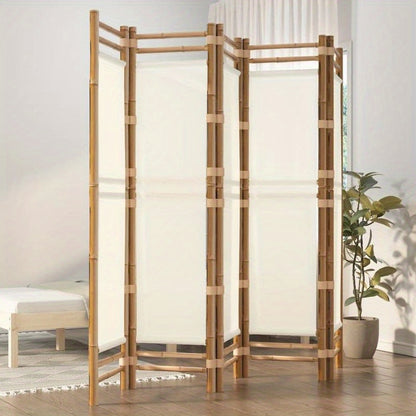 Bamboescherm – Vouwdeur – Tuinscherm – Kamerscherm – Scheidingswand – Crèmekleurig Canvas – 200 cm Breed – Natuurlijk Bamboe & Stevig Canvas