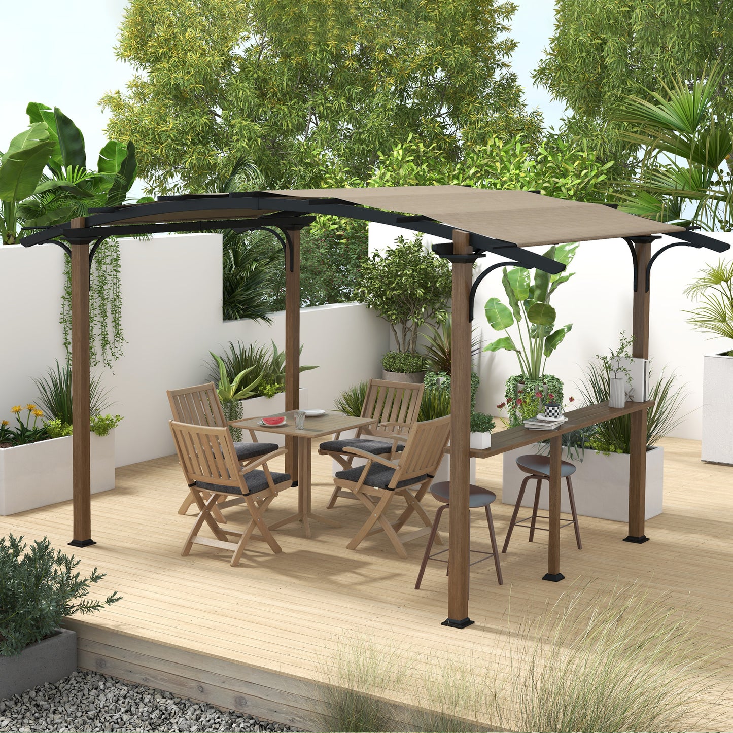 Pergola – Tuinoverkapping – Prieel – Terrasoverkapping – Schaduwdoek – Aluminium Frame – Gecoat Dakdoek Met UV Bescherming – Afmeting 406x260x239 cm