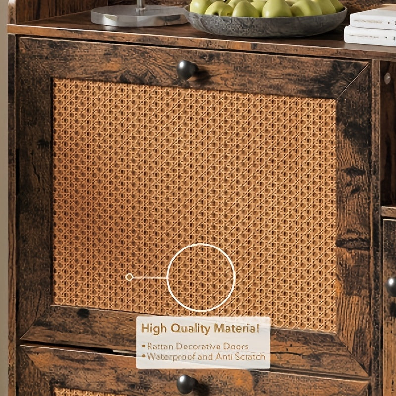 Schoenenkast – Schoenenrek – Schoenenopberger – Halmeubel – 3 Lades Met Rieten Front – Verstelbare Planken & Metalen Knoppen – Smal Vrijstaand Design – Vintage Stijl