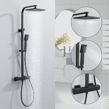 Thermostatische Douchekraan Set – Douchekraan – Badkraan Set – Handdouche – Douchekop Met Slang – Roestvrij Staal – Constante Temperatuurregeling – Wandmontage