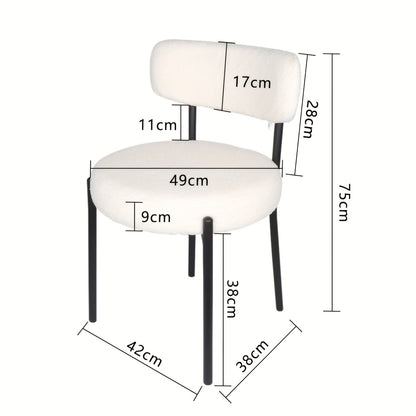 Boucle Fabric Dining Chairs Set Of 4, Round Upholstered Dining Room Chairs with Black Metal Legs, Open Back Design, Modern Kitchen Dining Room Chairs for Kitchen, Living Room (4pcs, White), Kitchen Seating, Minimalist Furnitu