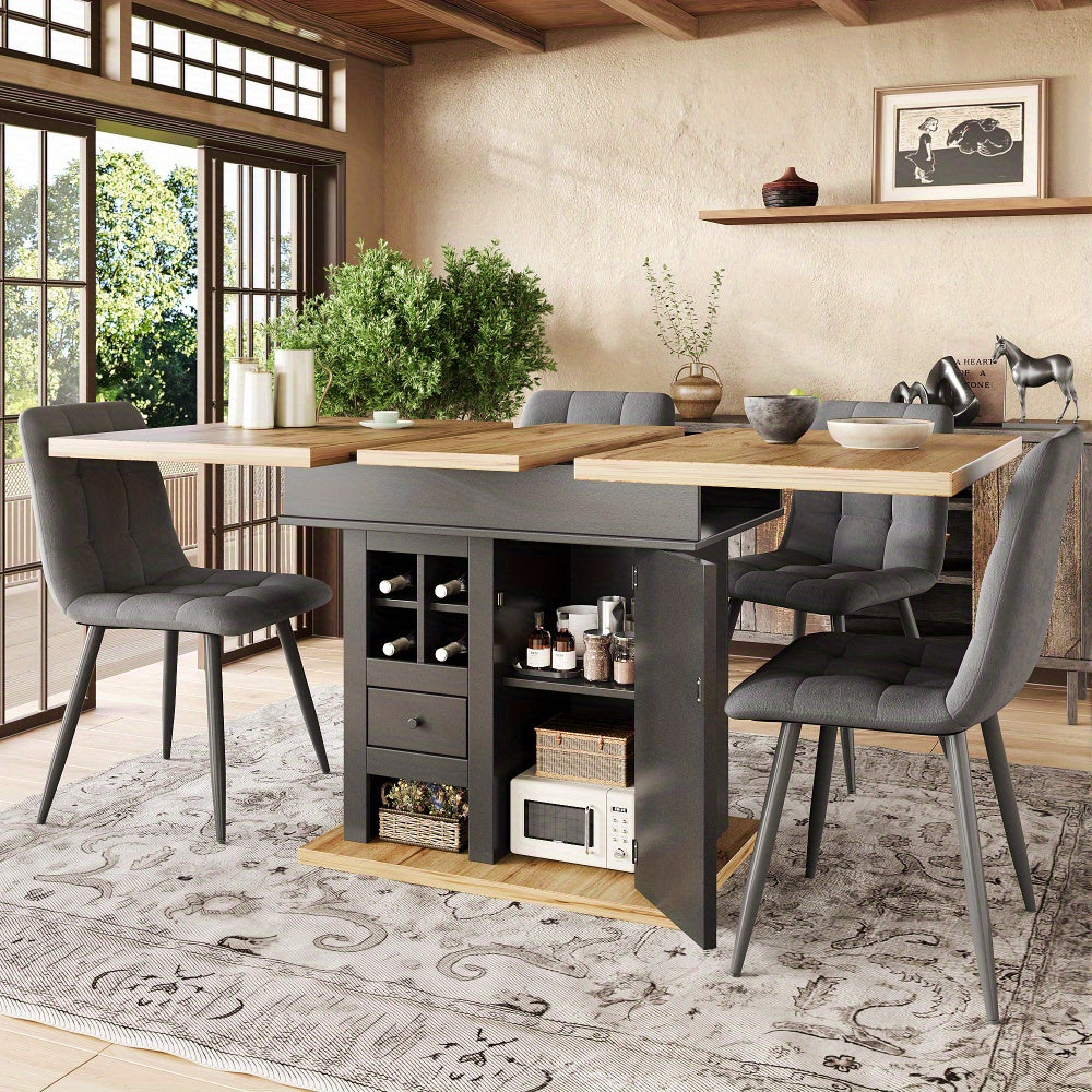 Uitklapbare Eettafel – Uitschuiftafel – Vouwtafel – Keukentafel – Moderne Tafel – Met Wijnrek en Lade – Ruimtebesparend Design – Hoogwaardig MDF en Metaal