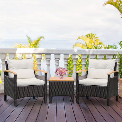 Tuinset – Loungeset – Bistroset – Balkonset – Zitgroep – PE Rattan Weerbestendig – Massief Acaciahouten Tafelblad met Kussens