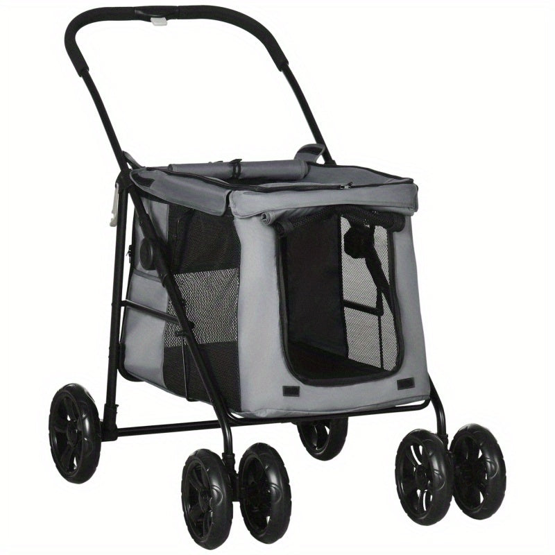Hondenwandelwagen – Hondenbuggy – Hondenkar – Huisdierwagen – Kattenbuggy – Inklapbaar – 600D Oxford Stof – Met Zachte Kussens – Tot 20 kg – Grijs