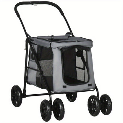 Hondenwandelwagen – Hondenbuggy – Hondenkar – Huisdierwagen – Kattenbuggy – Inklapbaar – 600D Oxford Stof – Met Zachte Kussens – Tot 20 kg – Grijs