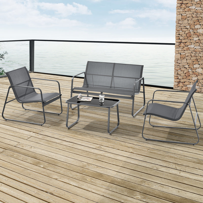 Tuinset – Tuinmeubelen – Bistroset – Loungeset – 2-Zits Bank – Gepoedercoat Stalen Frame – Temperatuurbestendig Glazen Tafelblad