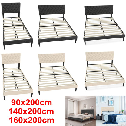 Gestoffeerd Bed – Bedframe – Slaapbank – Boxspring – Ledikant – Zachte Stof Bekleding – Max. Draagkracht 300 Kg – Zwart – 160x200 cm