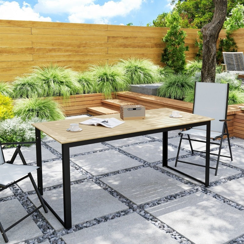 Outsunny Garden Table Metal 175x78cm Weatherproof Balcony Table Wood Look Slat Design Buffet Table Camping Table for 6 People Patio Table Outdoor Dining Table for Garden Terrace Balcony Black, Small Picnic Table, Portable Tab