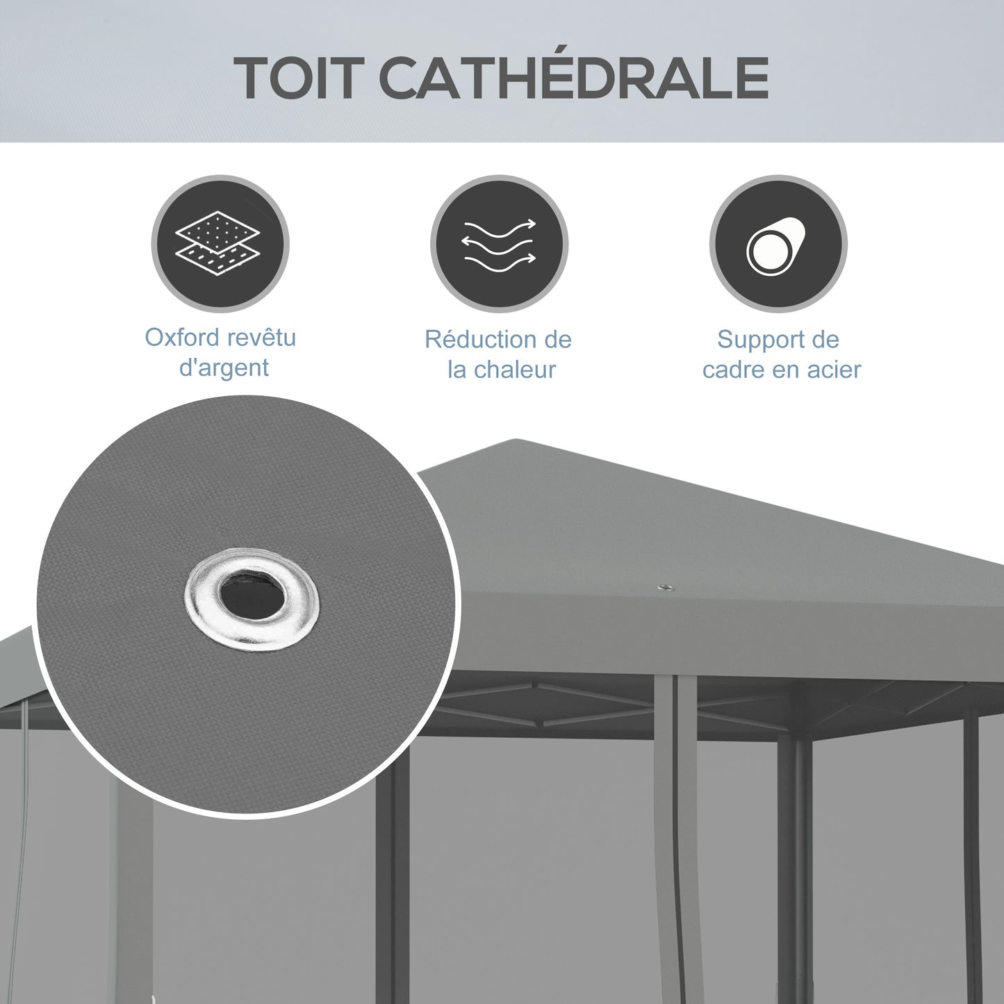 Paviljoen – Tuinkamer – Tunneltent – Partytent – Gazebo – Grijs – 3x3 Meter – 4 Afneembare Muggennetten