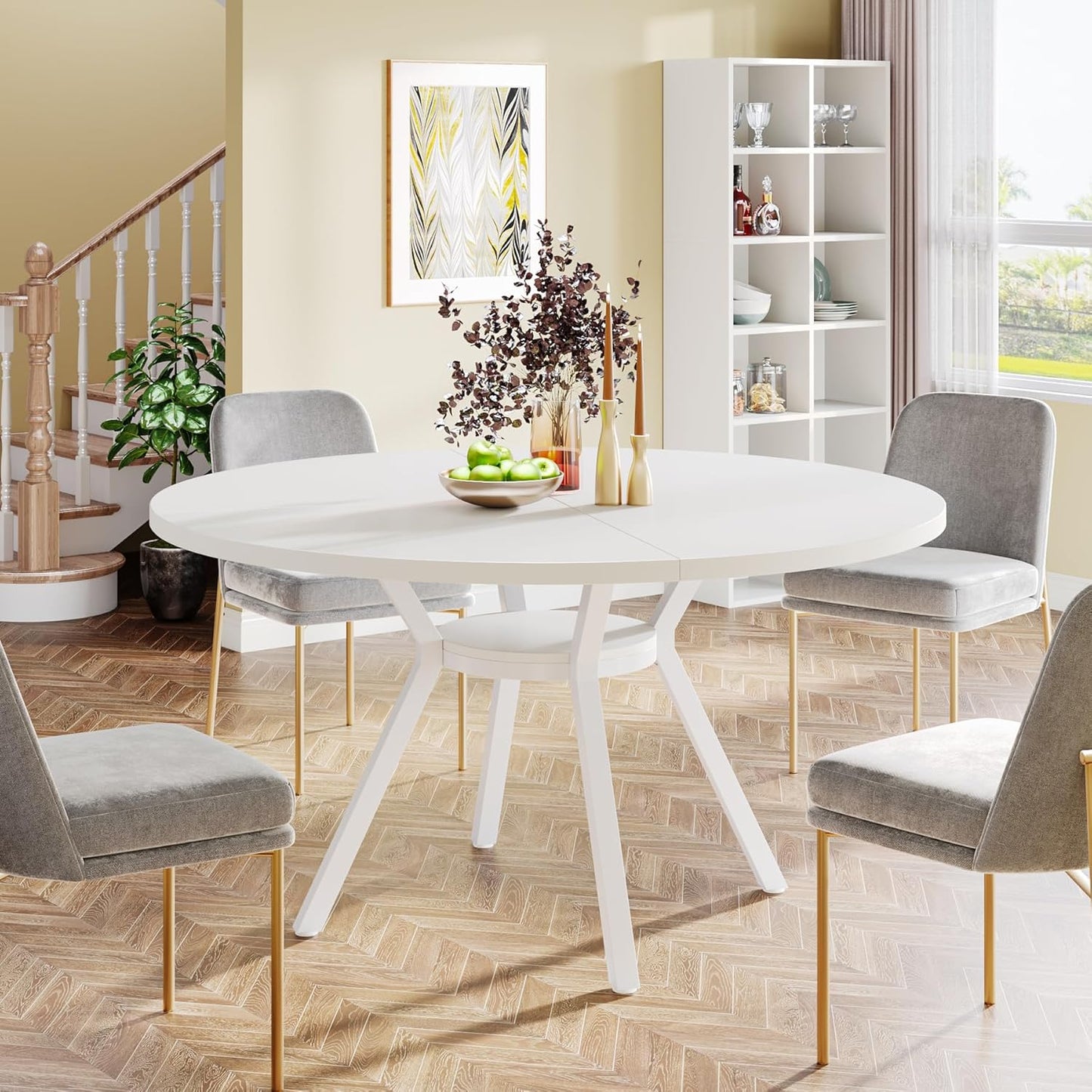 Eettafel – Ronde Tafel – Keukentafel – Eetkamertafel – Appartement Tafel – 119 cm Diameter – MDF Tafelblad – Gouden Metalen Poten