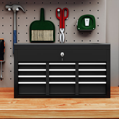 Gereedschapskist – Gereedschapsbox – Opbergkist – Werkplaatskist – Toolkist – Zwart Staal – Afsluitbaar Met 3 Lades – 60x26x34 cm Compact