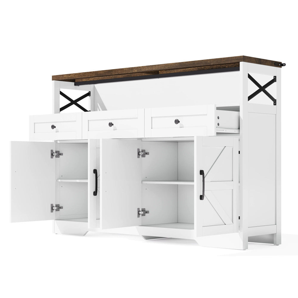 Buffet Sideboard with Storage Space | Coffee Bar with 3 Drawers, Rustic-Style Shelving Unit with Doors, Cabinet with Shelves | Suitable for Kitchen, Living Room, Hallway | Rustic Style in White/Brown