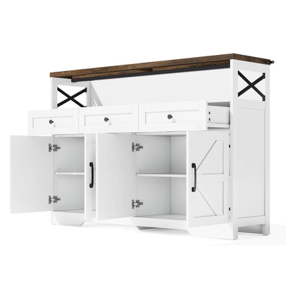 Buffet Sideboard with Storage Space | Coffee Bar with 3 Drawers, Rustic-Style Shelving Unit with Doors, Cabinet with Shelves | Suitable for Kitchen, Living Room, Hallway | Rustic Style in White/Brown