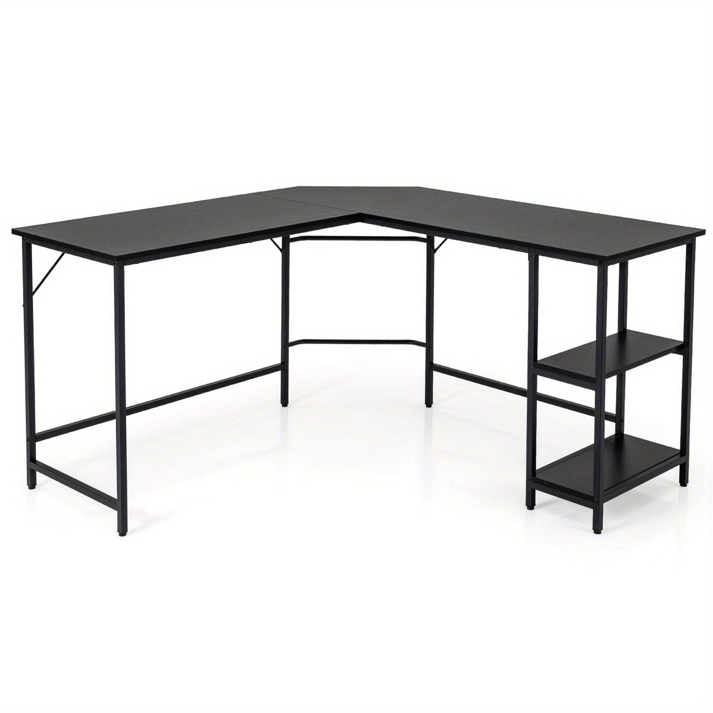 L-vormig Bureau – Hoekbureau – Werkplek Bureau – Gaming Bureau – Studiebureau – Zwart – Ruim Tafelblad 138x50 cm – Stevig Carbon Staal Frame