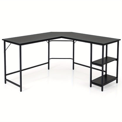 L-vormig Bureau – Hoekbureau – Werkplek Bureau – Gaming Bureau – Studiebureau – Zwart – Ruim Tafelblad 138x50 cm – Stevig Carbon Staal Frame
