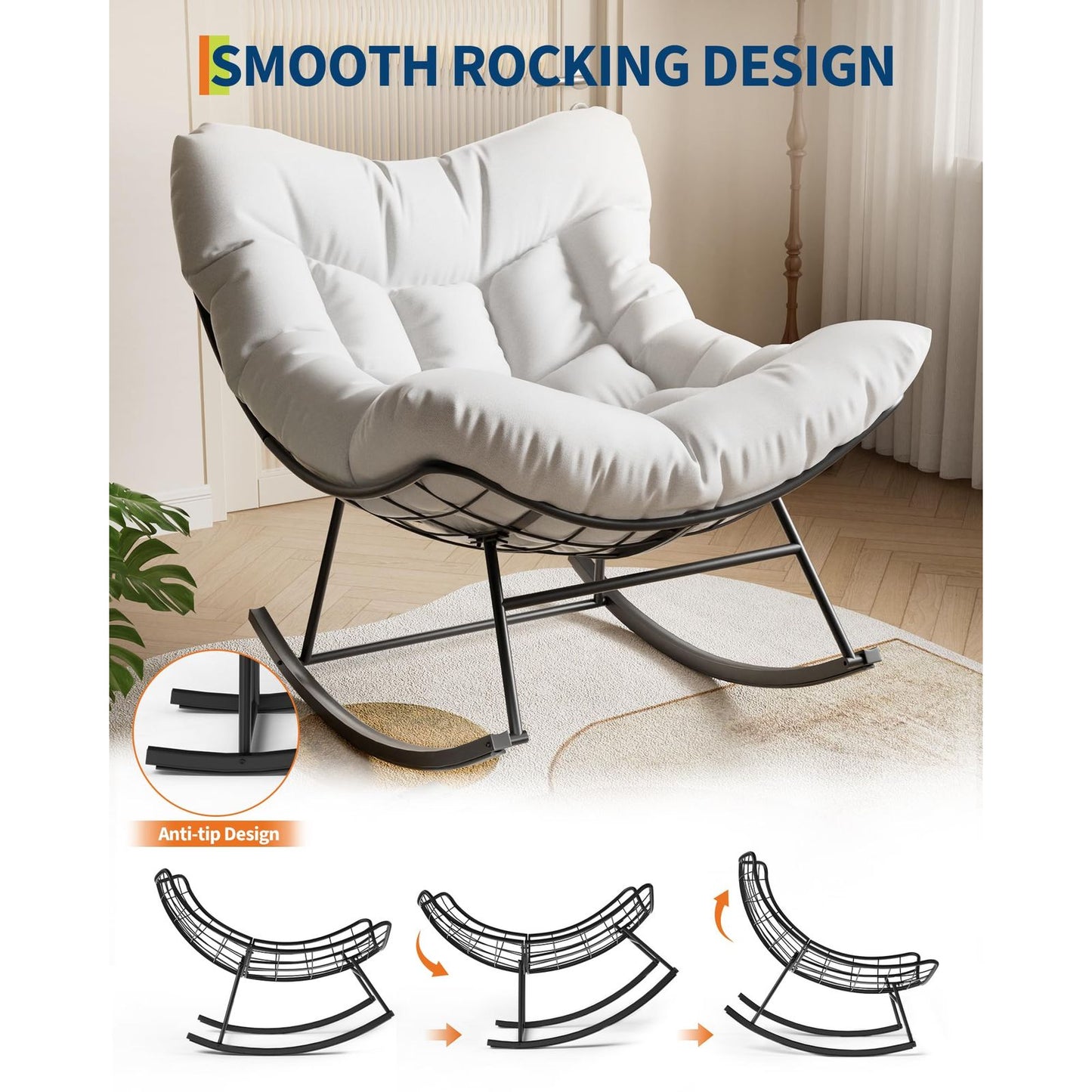 Schommelstoel – Schommelstoel Eivorm – Hangstoel – Wipstoel – Tuinstoel – Grijs – Duurzaam Houten Frame – Olie-gewreven Afwerking