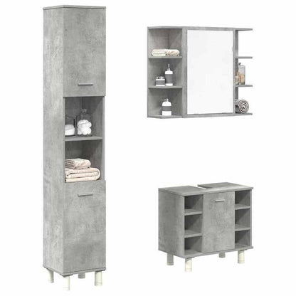 Badkamermeubelset – Badmeubelset – Wastafelmeubel – Badkamerkast – Spiegelkast – 3-delig – Betongrijs Houtlook – Duurzaam Materialen – Zonder Stroom