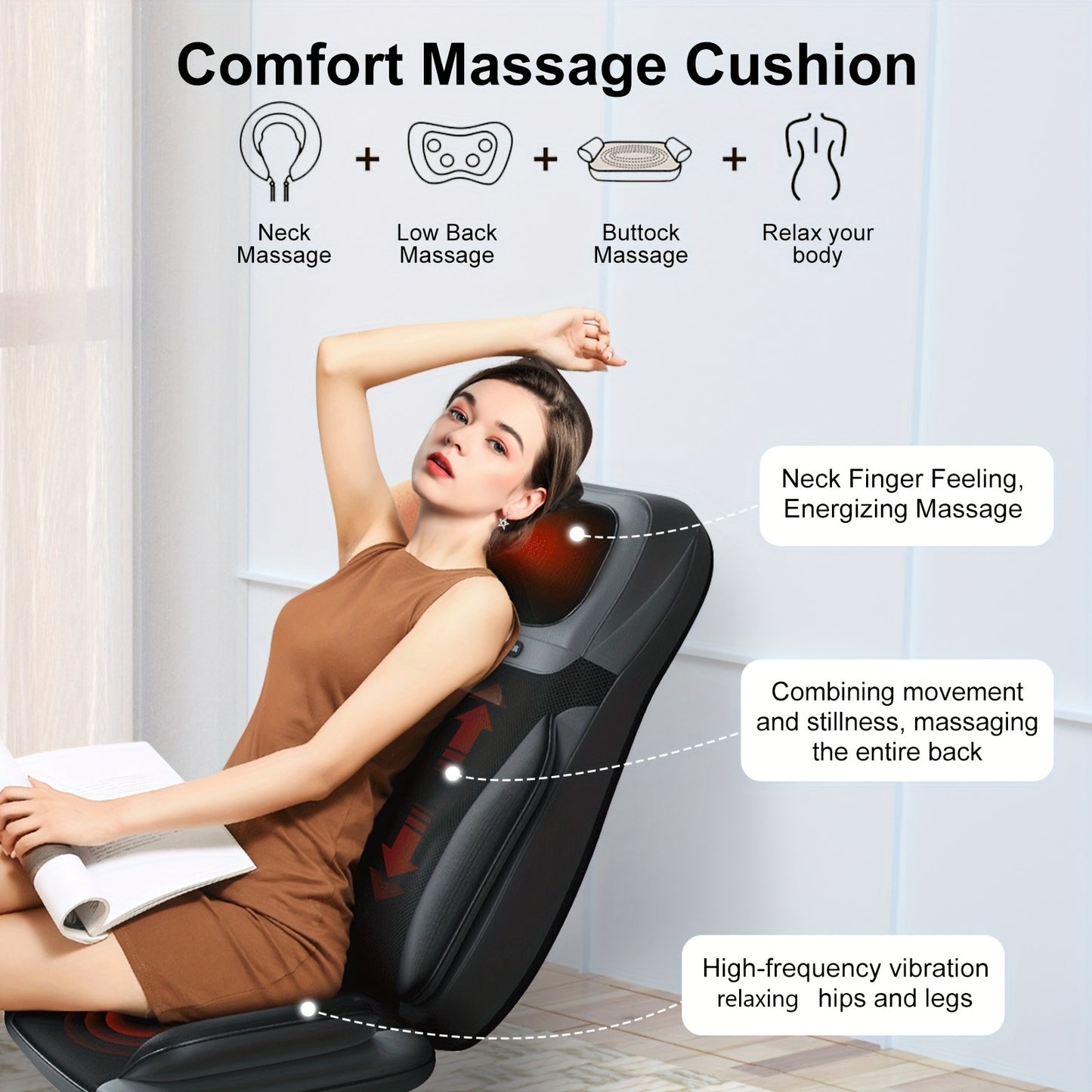 massagekussen – nekmassageapparaat – rugmassagekussen – shiatsu kussen – ontspanningskussen – ergonomisch design – verwarmde massagefunctie – beige kleur
