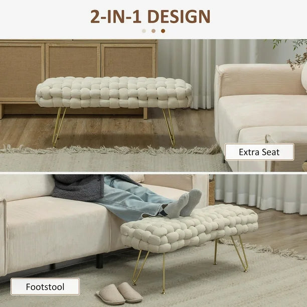 Bank - Zitbank - Slaapkamerbank - Voetenbank - 76 cm x 38 cm x 41,5 cm - Wit